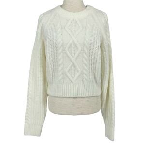 FOREVER 21 Off White Cable Knit Cold Shoulder Long Sleeve Sweater Size XS